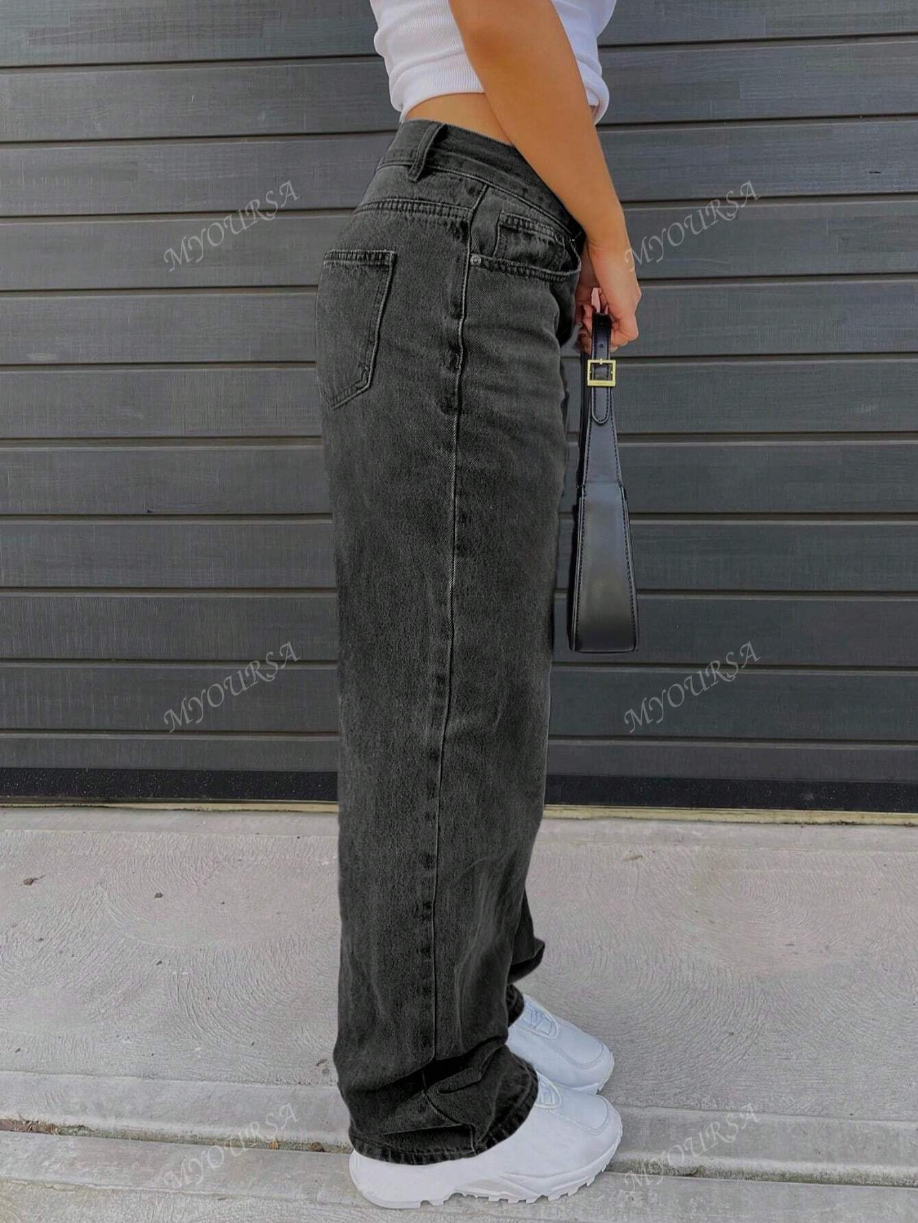 MYOURSA Women'S Casual Distressed Straight Leg Jeans with Pockets