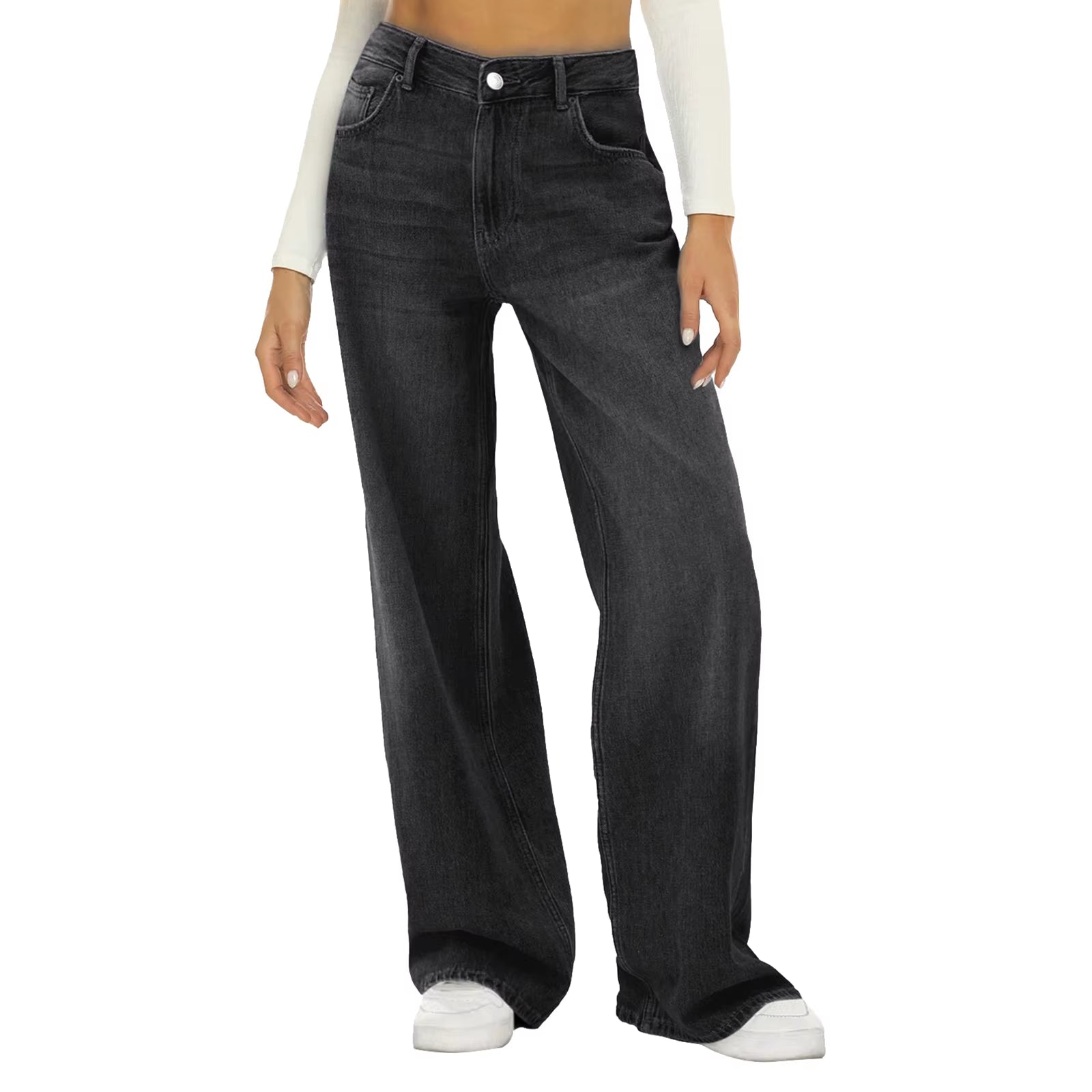 Streetwear Womens Denim Pants Casual High Waist Straight Wide Leg Jeans Loose Pants Harajuku Y2K Long Jean Pants Baggy Sweatpant