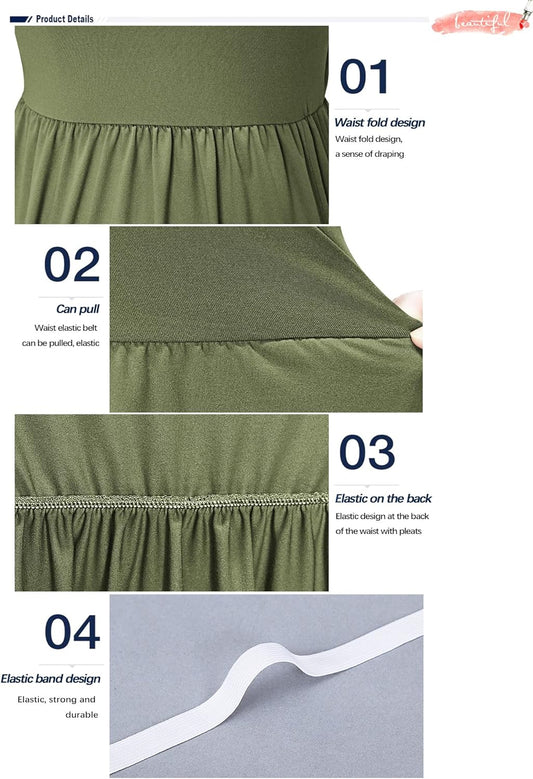 Women'S Short Sleeve Empire Waist Dress Pleated Loose Swing Knee Length Dresses with Pockets 2025 New
