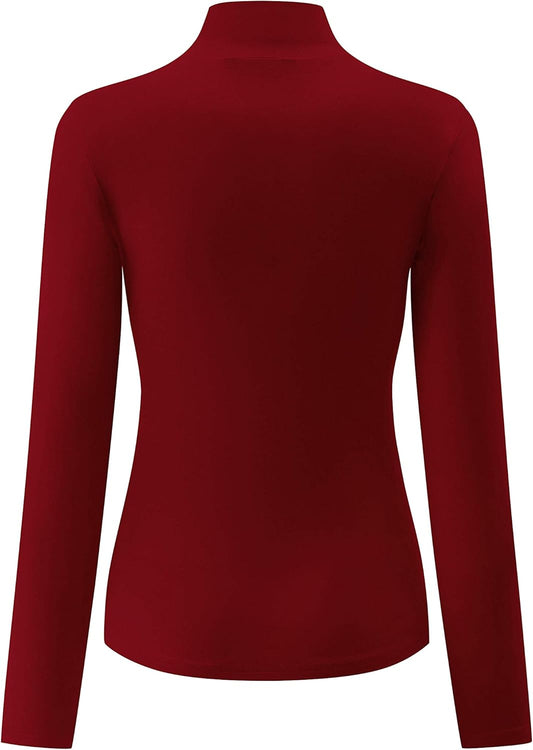 Womens Slim Fitted Mock Turtleneck Tops Long Sleeve Lightweight Base Layer Shirts