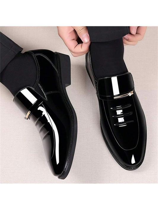 Mens Dress Shoes Formal Business Oxford High Gloss Patent Leather Slip on Loafers Comfortable Shoe for Men