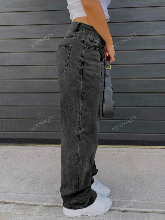MYOURSA Women'S Casual Distressed Straight Leg Jeans with Pockets