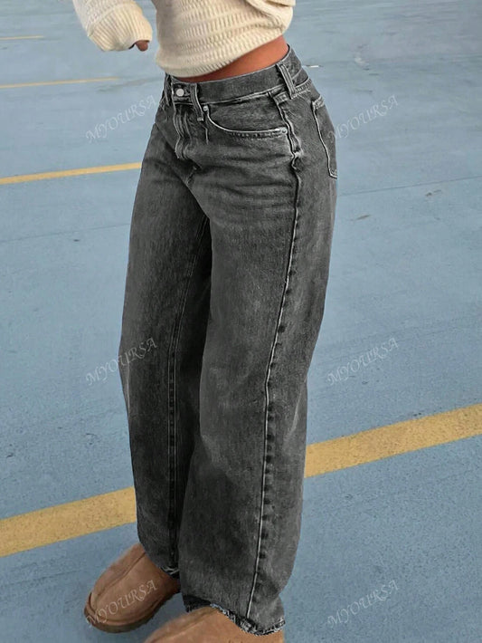 MYOURSA Women'S Casual Distressed Straight Leg Jeans with Pockets