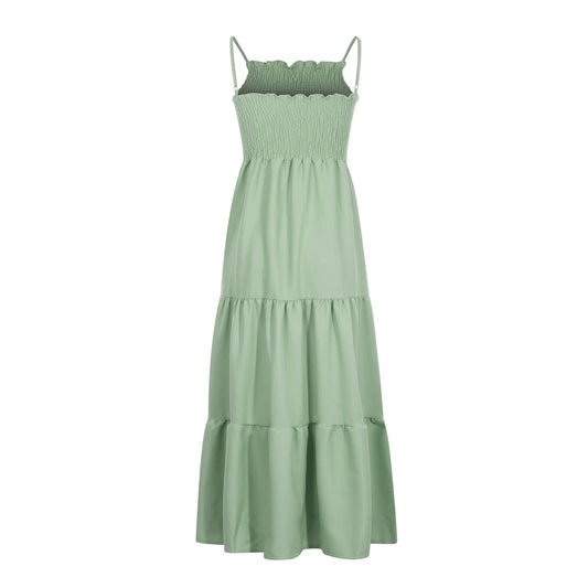 Summer Dress, Women Halter Sleeveless Bohemian Maxi Dress Pleated High-Waisted Dress Ankle Dress Sun Dress Leisure plus Size Dresses for Women Mint Green Xxxxl