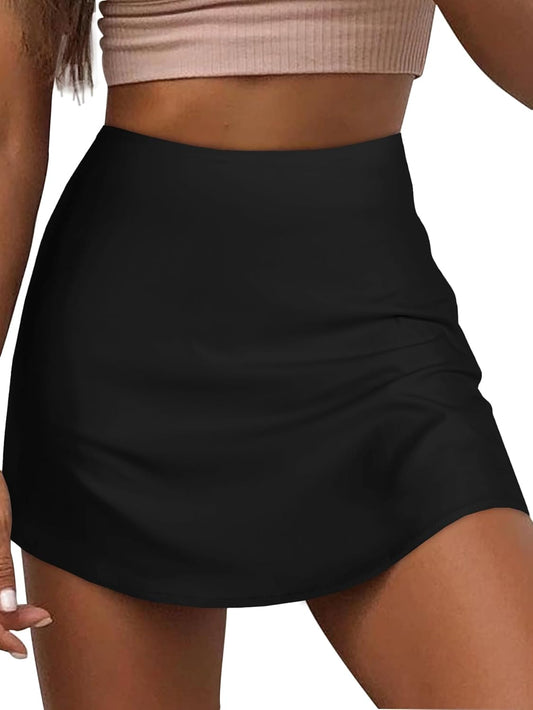 Women'S Casual Satin Silk Side Zipper High Waist Mini Short Skirt with Lining