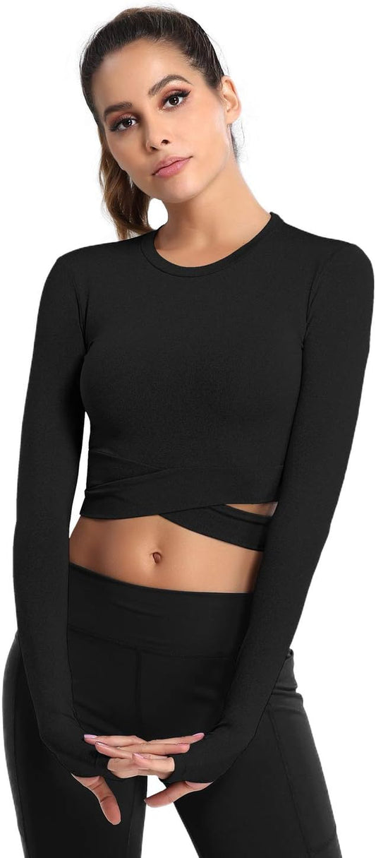 Short Sleeve Crop Tops for Women Tummy Cross Fitted Yoga Running Shirts Gym Workout Cropped Tank Tops