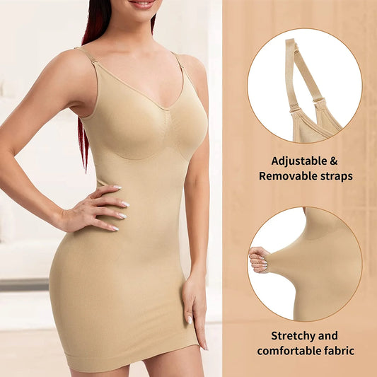 Women'S Shapewear Slips for under Dresses Tummy Control Seamless Full Silps Spaghetti Strap