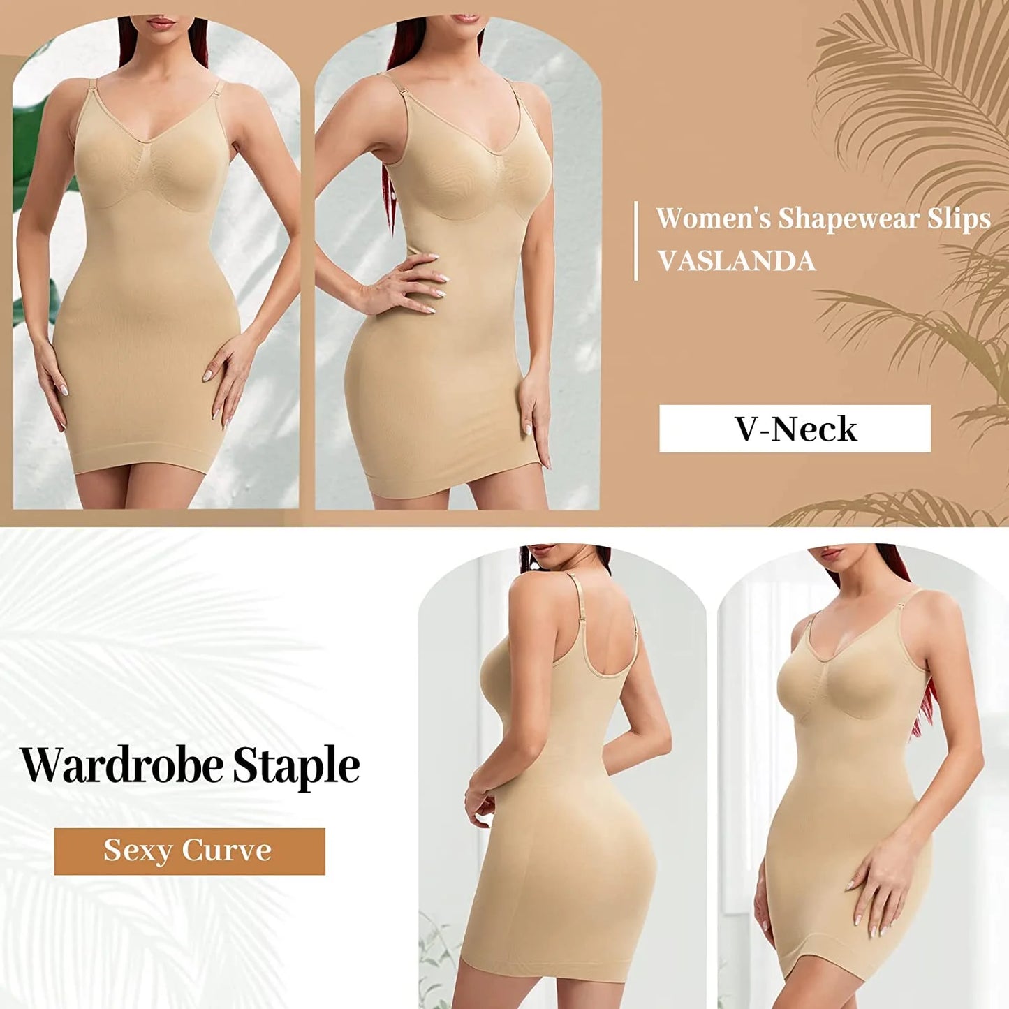 Women'S Shapewear Slips for under Dresses Tummy Control Seamless Full Silps Spaghetti Strap