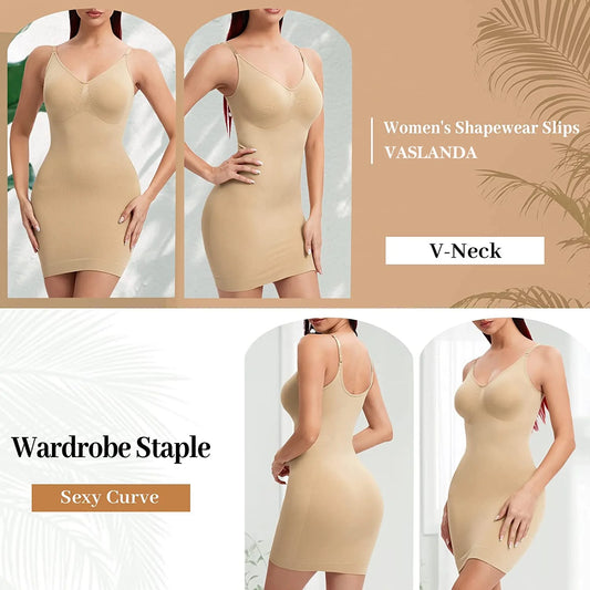 Women'S Shapewear Slips for under Dresses Tummy Control Seamless Full Silps Spaghetti Strap