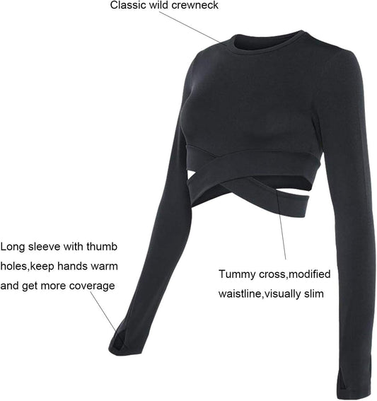Short Sleeve Crop Tops for Women Tummy Cross Fitted Yoga Running Shirts Gym Workout Cropped Tank Tops