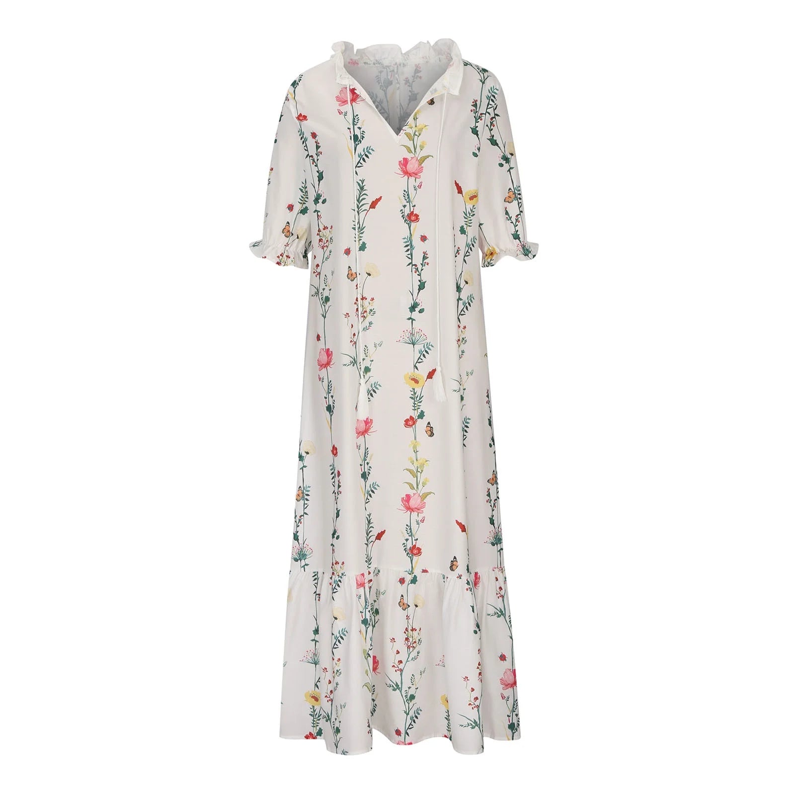 Sun Dresses for Women plus Size Fashion Casual Spring and Summer V-Neck Three-Quarter Sleeve Printed Dress Beach Flowy Long Dress on Clearance