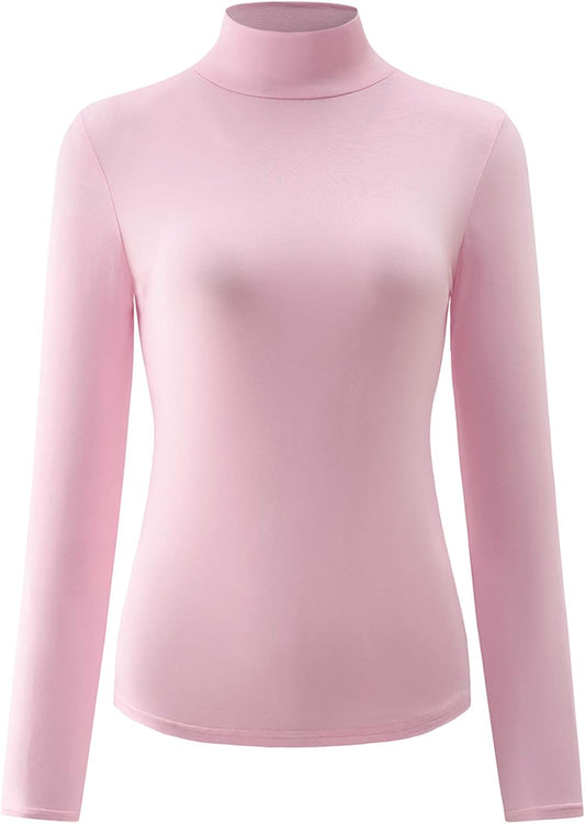 Womens Slim Fitted Mock Turtleneck Tops Long Sleeve Lightweight Base Layer Shirts