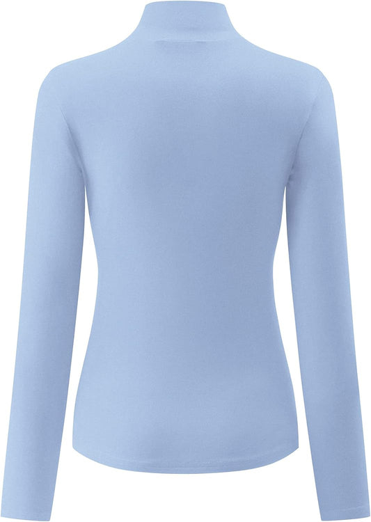 Womens Slim Fitted Mock Turtleneck Tops Long Sleeve Lightweight Base Layer Shirts