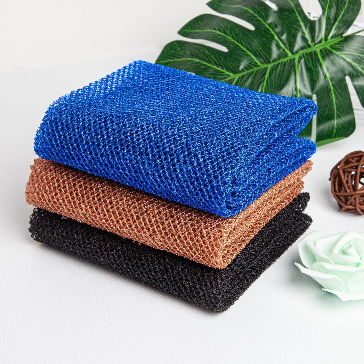 African Net Sponge 3 Pieces African Exfoliating Net African Bath Sponge Scrubbing Rag Net African Wash Shower Long Net Body Scrubber