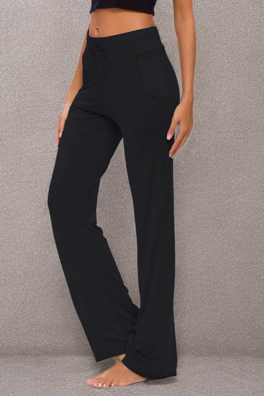 Womens Yoga Pants with Pockets Straight-Leg Loose Comfy Modal Drawstring Lounge Running Long Active Casual Sweatpants