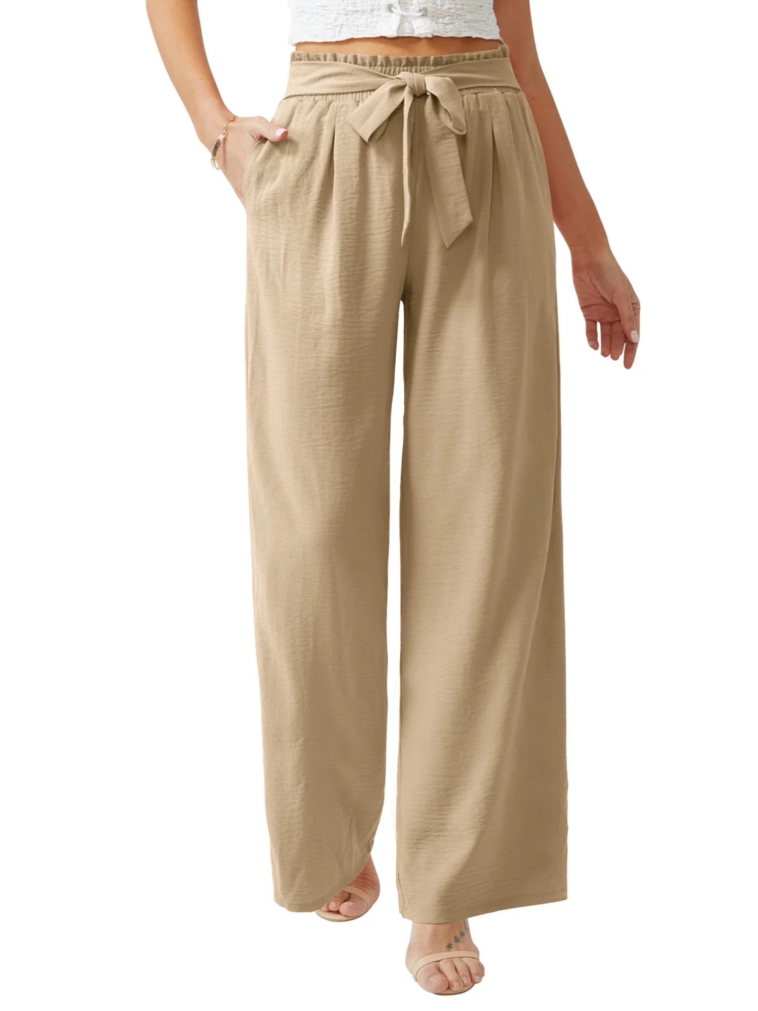Women Casual Wide Leg Pants High Waisted Business Work Casual Pants Loose Flowy Beach Palazzo Pants