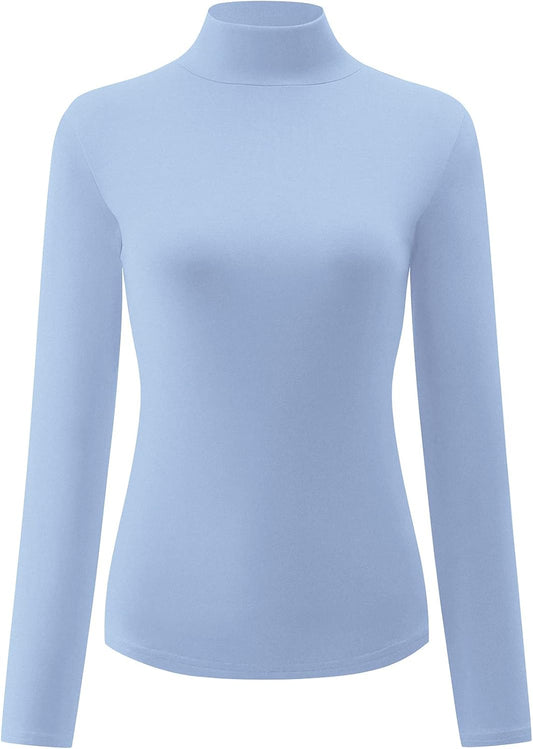 Womens Slim Fitted Mock Turtleneck Tops Long Sleeve Lightweight Base Layer Shirts
