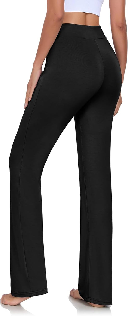Womens Yoga Pants with Pockets Straight-Leg Loose Comfy Modal Drawstring Lounge Running Long Active Casual Sweatpants