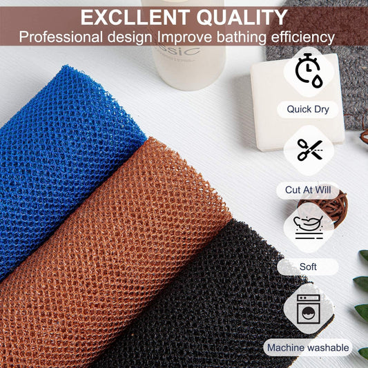 African Net Sponge 3 Pieces African Exfoliating Net African Bath Sponge Scrubbing Rag Net African Wash Shower Long Net Body Scrubber
