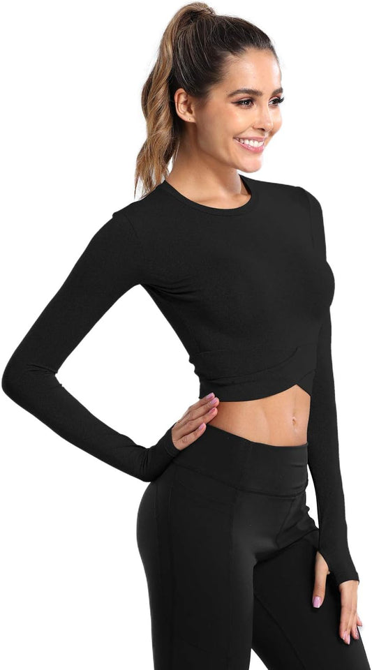 Short Sleeve Crop Tops for Women Tummy Cross Fitted Yoga Running Shirts Gym Workout Cropped Tank Tops