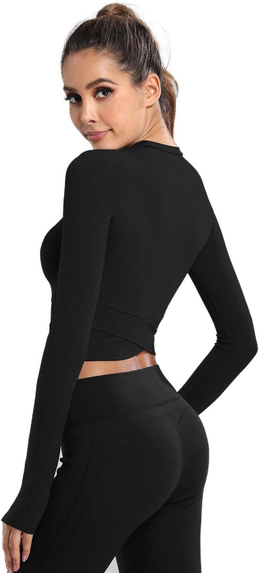 Short Sleeve Crop Tops for Women Tummy Cross Fitted Yoga Running Shirts Gym Workout Cropped Tank Tops