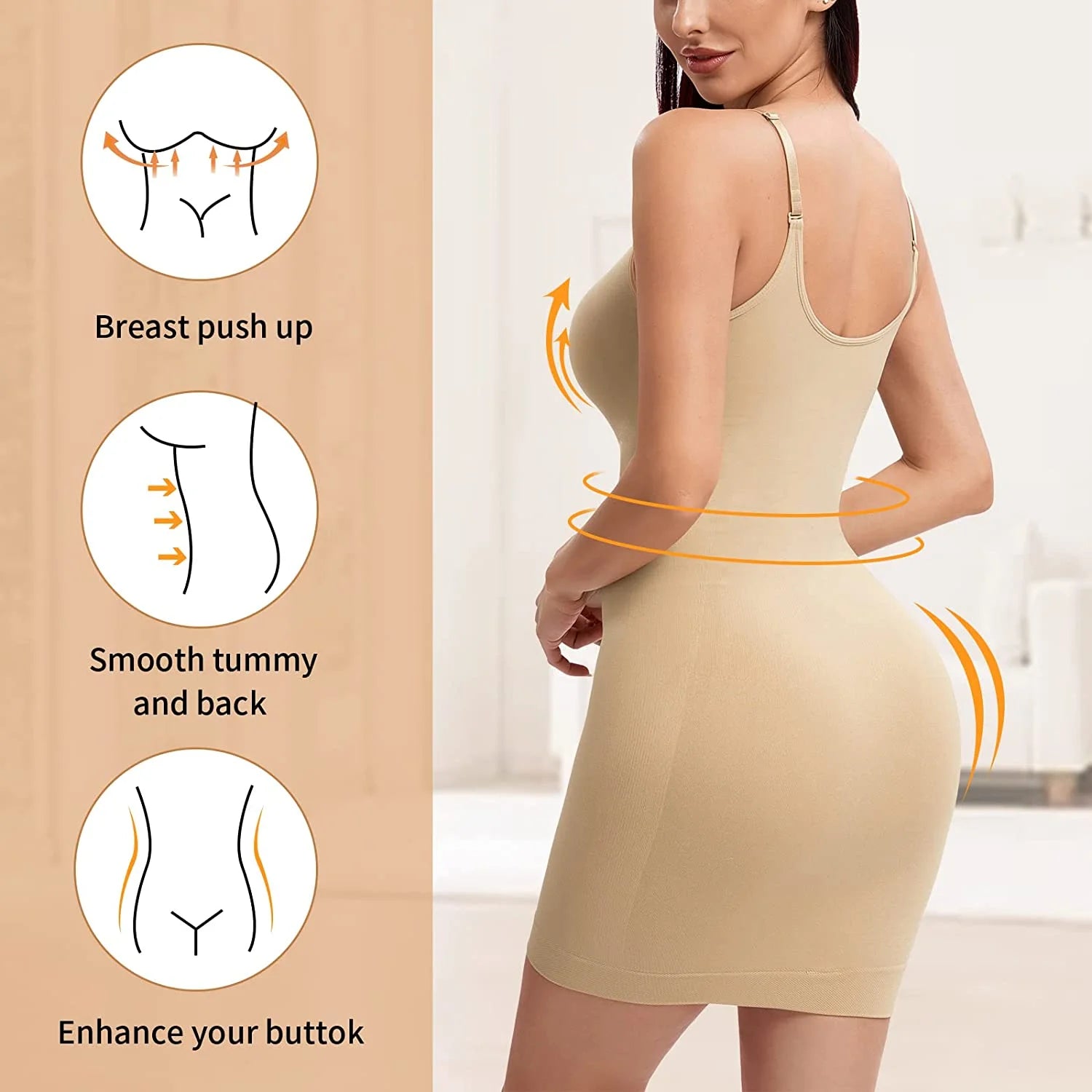 Women'S Shapewear Slips for under Dresses Tummy Control Seamless Full Silps Spaghetti Strap