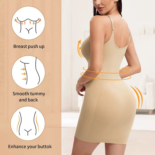 Women'S Shapewear Slips for under Dresses Tummy Control Seamless Full Silps Spaghetti Strap