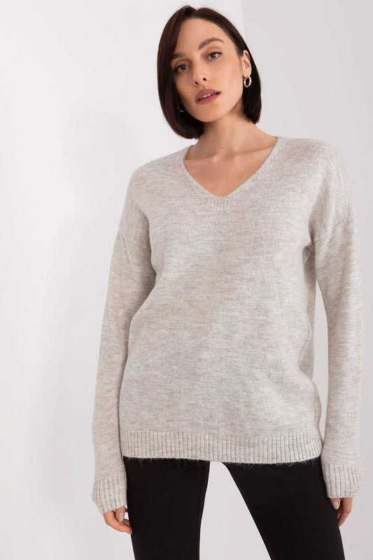 Heart Neck Long Sleeve Acrylic Sweater - Model 189302 Rue Paris