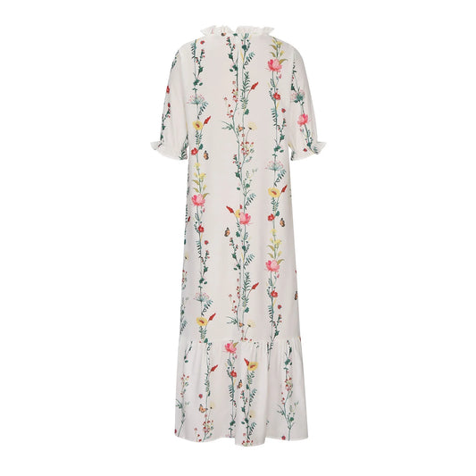 Sun Dresses for Women plus Size Fashion Casual Spring and Summer V-Neck Three-Quarter Sleeve Printed Dress Beach Flowy Long Dress on Clearance