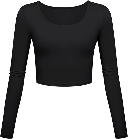 Long Sleeve Crop Tops for Women Workout Basic Clothes for Teen Ladies Fitted Slim Scoop Neck Cute Yoga Shirts