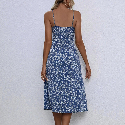 My Orders Placed Women Clothes Clearance under 5 Casual Summer Dresses for Women Sleeveless Milkmaid Dress Cami Floral Dress with Slit Elder Ladies Dresses Casual Birthday Dresses for Women