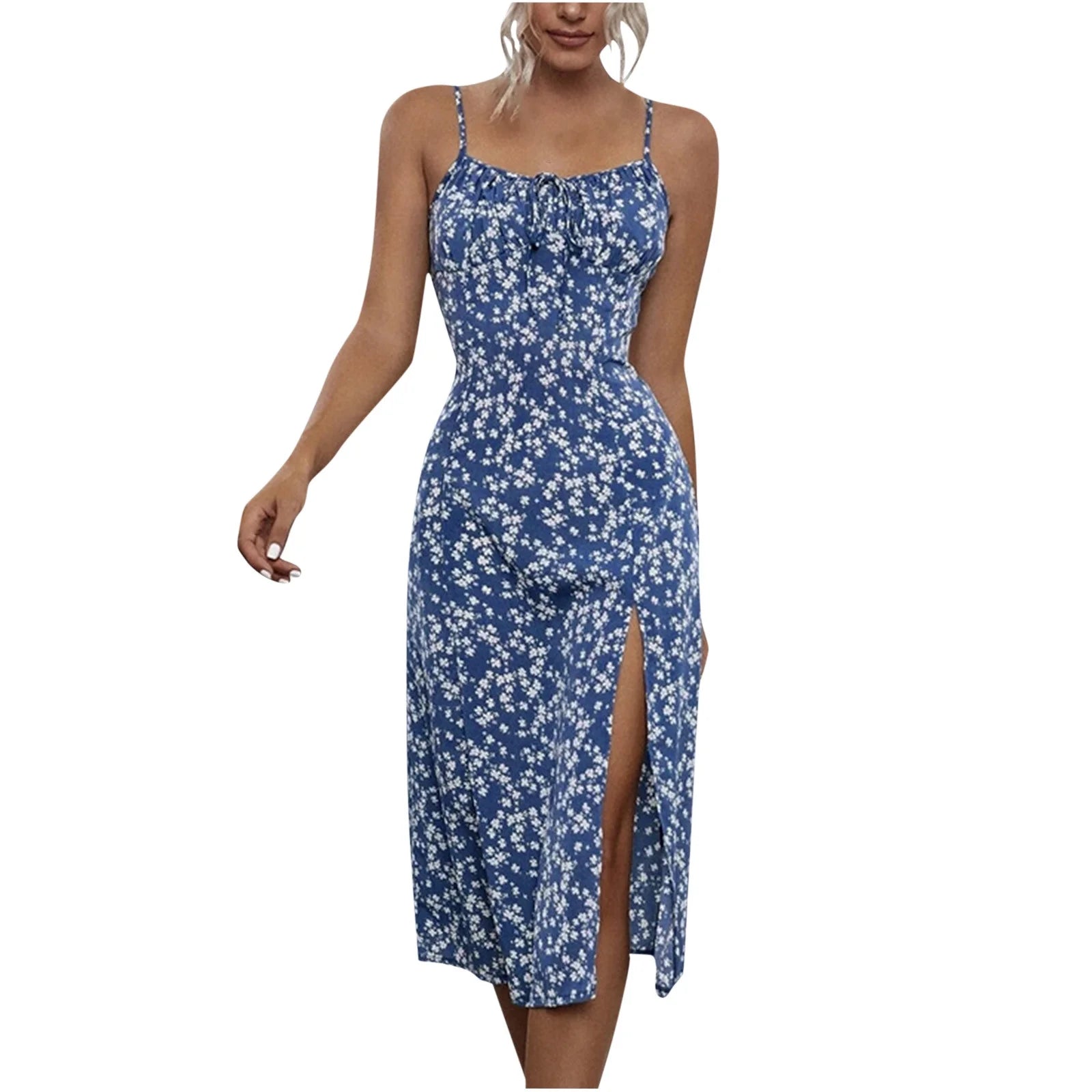 My Orders Placed Women Clothes Clearance under 5 Casual Summer Dresses for Women Sleeveless Milkmaid Dress Cami Floral Dress with Slit Elder Ladies Dresses Casual Birthday Dresses for Women