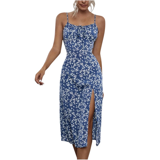 My Orders Placed Women Clothes Clearance under 5 Casual Summer Dresses for Women Sleeveless Milkmaid Dress Cami Floral Dress with Slit Elder Ladies Dresses Casual Birthday Dresses for Women