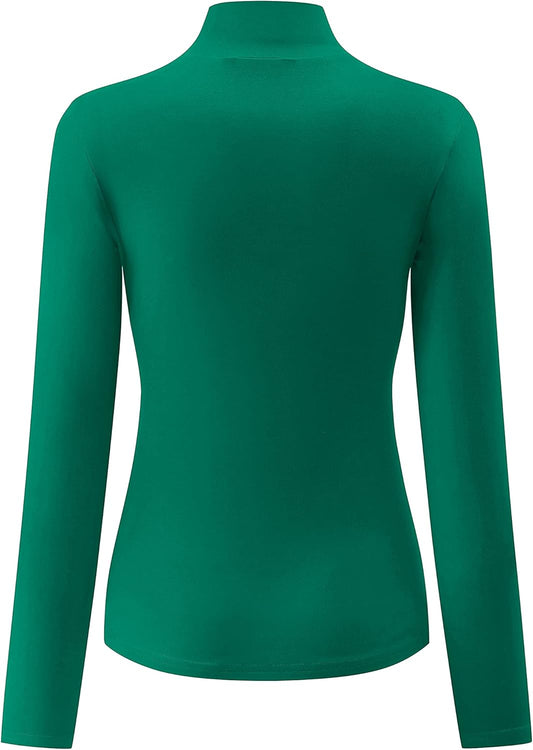 Womens Slim Fitted Mock Turtleneck Tops Long Sleeve Lightweight Base Layer Shirts