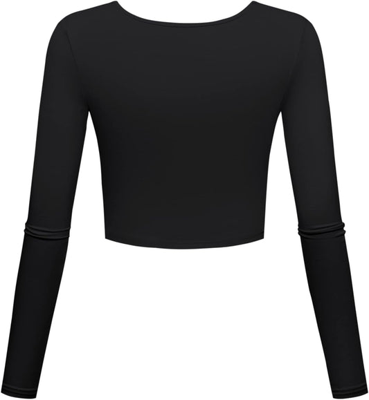 Long Sleeve Crop Tops for Women Workout Basic Clothes for Teen Ladies Fitted Slim Scoop Neck Cute Yoga Shirts