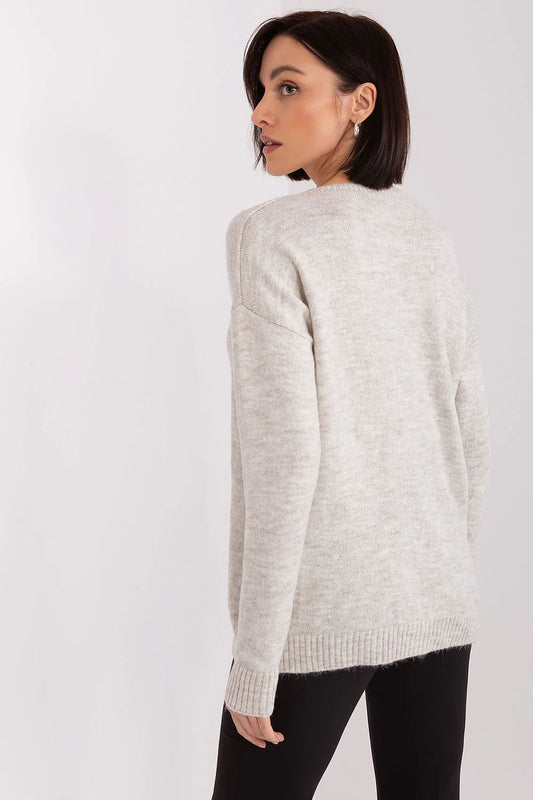 Heart Neck Long Sleeve Acrylic Sweater - Model 189302 Rue Paris