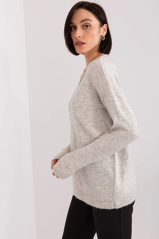 Heart Neck Long Sleeve Acrylic Sweater - Model 189302 Rue Paris