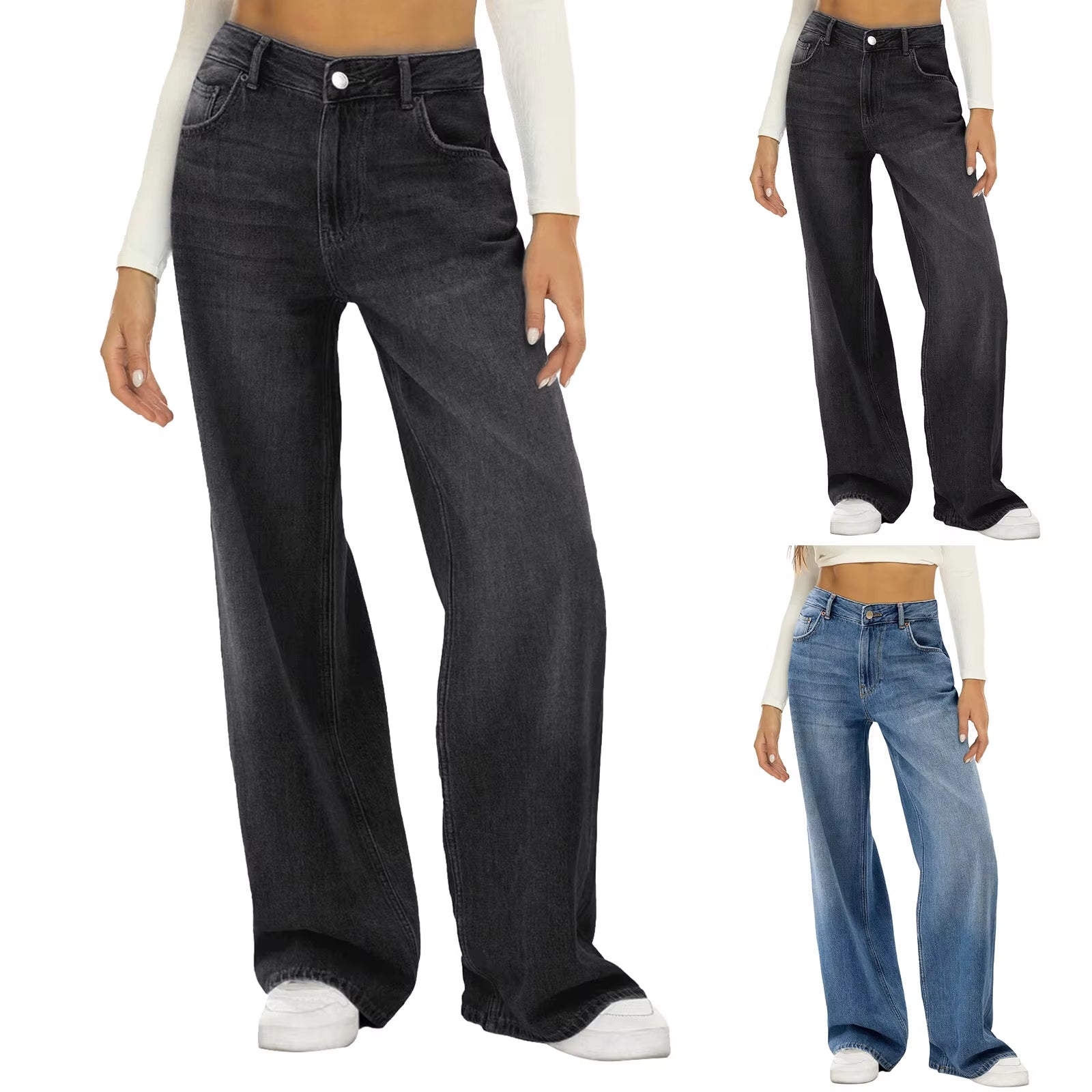 Streetwear Womens Denim Pants Casual High Waist Straight Wide Leg Jeans Loose Pants Harajuku Y2K Long Jean Pants Baggy Sweatpant